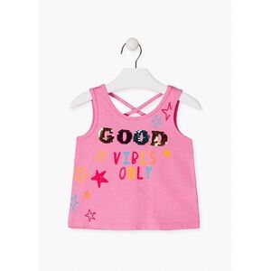Pink Kids Tank Top with Colorful Print and Sequins